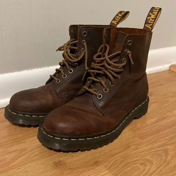 Doc Dr Martens 8697 Men\'s Size UK 9 Brown Chunky Leather Grunge Boots England Dr Martens 8287 Made in England Smoke Grizzly Leather We  main image 2